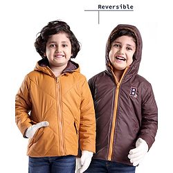 Babyhug Full Sleeves Reversible Solid Colour Hooded Jacket - Mustard & Wine