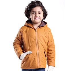 Babyhug Full Sleeves Reversible Solid Colour Hooded Jacket - Mustard & Wine