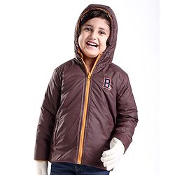 Babyhug Full Sleeves Reversible Solid Colour Hooded Jacket - Mustard & Wine
