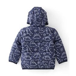 Babyhug Woven Full Sleeves Dino Print  Hooded Reversible Jacket - Multicolour