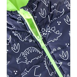 Babyhug Woven Full Sleeves Dino Print  Hooded Reversible Jacket - Multicolour