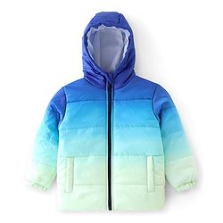 Babyhug Woven Full Sleeves Hooded Jacket - Blue & White