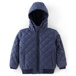 Babyhug Full Sleeves Hooded Quilted Jacket - Navy Blue