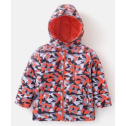 Babyhug Woven Full Sleeves Reversible Hooded Jacket With Solid Colour - Red Blue & White