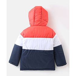 Babyhug Woven Full Sleeves Reversible Hooded Jacket With Solid Colour - Red Blue & White