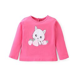 Babyhug 100% Cotton Full Sleeves Tee Cat Print - Pink