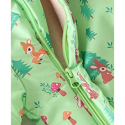 Babyhug Full Sleeves Winter Wear Hooded Romper Woods Print - Lime Green
