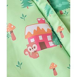 Babyhug Full Sleeves Winter Wear Hooded Romper Woods Print - Lime Green