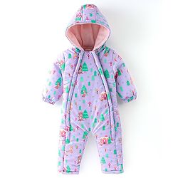Babyhug Full Sleeves Winter Wear Hooded Romper Animal Print - Purple