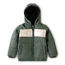 Babyhug Woven Full Sleeves Hooded Jacket with Front Zipper - Olive Green