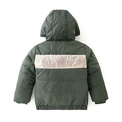 Babyhug Woven Full Sleeves Hooded Jacket with Front Zipper - Olive Green