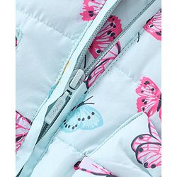 Babyhug Full Sleeves Butterfly Printed Padded Hooded Jacket - Blue