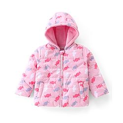 Babyhug Full Sleeves Candy Printed Padded Hooded Jacket - Pink