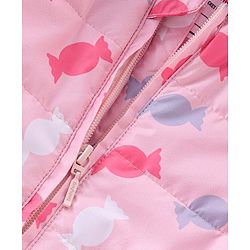 Babyhug Full Sleeves Candy Printed Padded Hooded Jacket - Pink