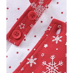 Babyhug Cotton Knit Snow Flakes Printed Dungaree with Full Sleeves Inner Tee - Red & White