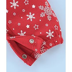 Babyhug Cotton Knit Snow Flakes Printed Dungaree with Full Sleeves Inner Tee - Red & White