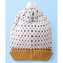 Babyhug Cap White & Brown - Diameter 12 cm