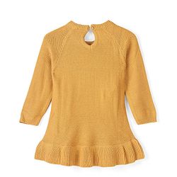 Babyhug Full Sleeves Cable Knit Woolen Dress - Mustard
