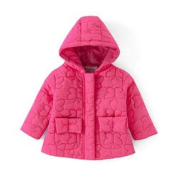 Babyhug Woven Full Sleeves Padded Winter Jacket with Butterfly Design - Pink