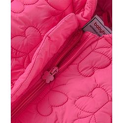 Babyhug Woven Full Sleeves Padded Winter Jacket with Butterfly Design - Pink