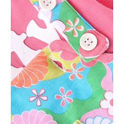 Babyhug 100% Cotton Knit Dungaree & Full Sleeves T-Shirt Text Embroidery & Floral Print - Pink & Blue