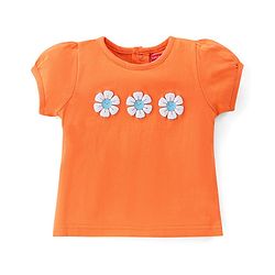 Babyhug Cotton Knit Dungaree & Half Sleeves T-Shirt Set Floral & Checks  - Orange