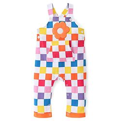 Babyhug Cotton Knit Dungaree & Half Sleeves T-Shirt Set Floral & Checks  - Orange