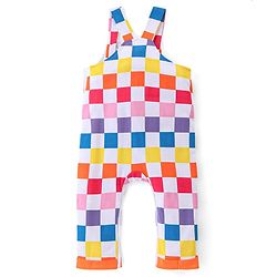Babyhug Cotton Knit Dungaree & Half Sleeves T-Shirt Set Floral & Checks  - Orange