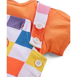 Babyhug Cotton Knit Dungaree & Half Sleeves T-Shirt Set Floral & Checks  - Orange