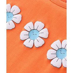 Babyhug Cotton Knit Dungaree & Half Sleeves T-Shirt Set Floral & Checks  - Orange