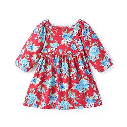 Babyhug Cotton Knit Half Sleeves Frock Floral Print - Red