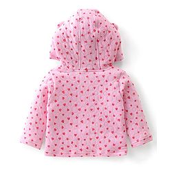 Babyhug Cotton Knit Full Sleeves Heart Printed Hoodie & Lounge Pant Set - Pink