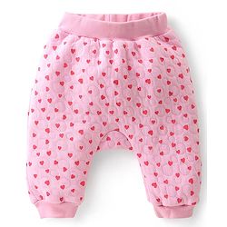 Babyhug Cotton Knit Full Sleeves Heart Printed Hoodie & Lounge Pant Set - Pink