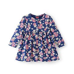 Babyhug Cotton Knit Full Sleeves Frock Floral Printed with Bloomer - Blue & Pink