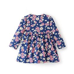 Babyhug Cotton Knit Full Sleeves Frock Floral Printed with Bloomer - Blue & Pink