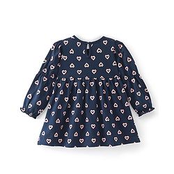 Babyhug Cotton Knit Full Sleeves Frock with Bloomer Heart Printed - Navy Blue