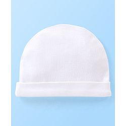 Babyhug 100% Cotton Knit Cap White - Diameter 10.5 cm