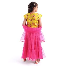 Babyhug Woven Half Sleeves Embroidered Choli and Net Lehenga with Dupatta - Pink