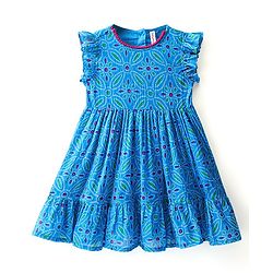 Babyhug 100% Cambric Short Sleeve Printed Ethnic Dress-Blue