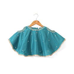 Babyhug Half Sleeves Embroidered Poncho Top with Pant Set - Teal Blue