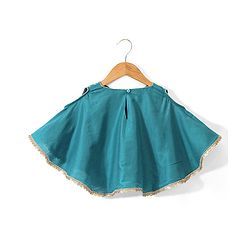 Babyhug Half Sleeves Embroidered Poncho Top with Pant Set - Teal Blue