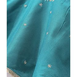 Babyhug Half Sleeves Embroidered Poncho Top with Pant Set - Teal Blue