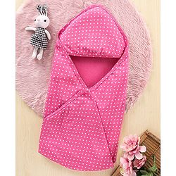 Babyhug Interlock Cotton Hooded Wrapper Polka Dots Print L 76.2 X B 76.2 cm - Pink