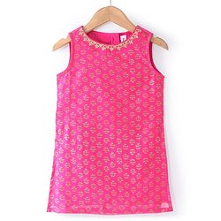 Babyhug Woven Sleeveless Brocade  Kurti Palazzo and Dupatta Set -Fuschia