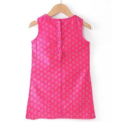 Babyhug Woven Sleeveless Brocade  Kurti Palazzo and Dupatta Set -Fuschia