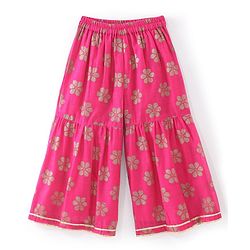 Babyhug Woven Sleeveless Brocade  Kurti Palazzo and Dupatta Set -Fuschia