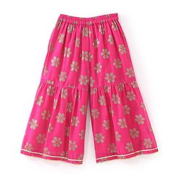 Babyhug Woven Sleeveless Brocade  Kurti Palazzo and Dupatta Set -Fuschia