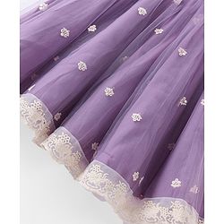 Babyhug Cotton Knit Sleeveless Embroidered Choli With Embroidered Net Lehenga And Dupatta Set - Lavender