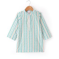 Babyhug 100% Cotton Woven Full Sleeves Kurta & Pyjama Set With Striped Jacket - Blue