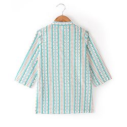 Babyhug 100% Cotton Woven Full Sleeves Kurta & Pyjama Set With Striped Jacket - Blue